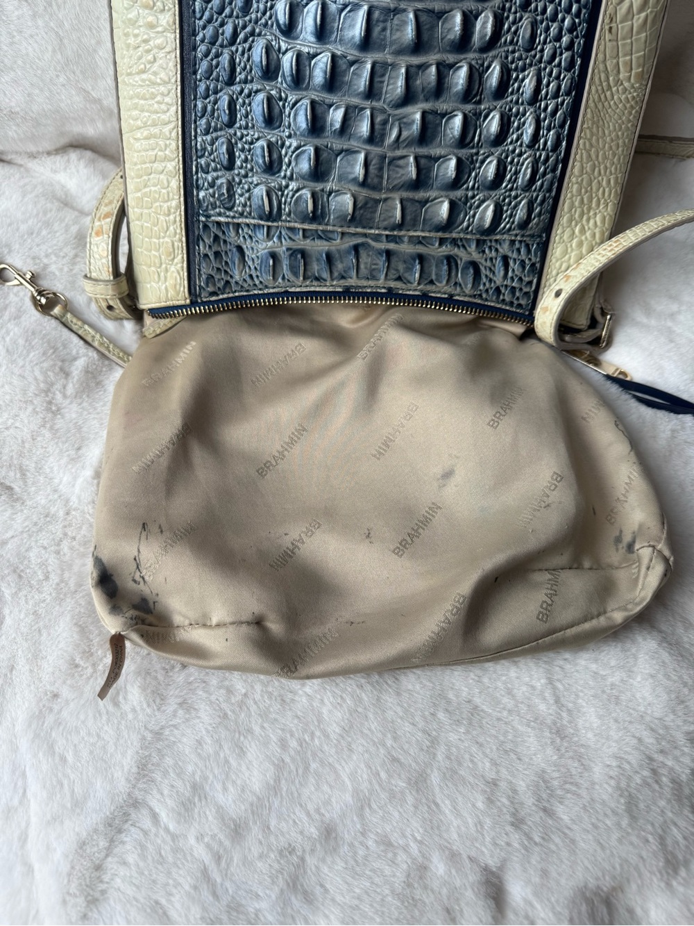 Brahmin Katie Croc-Embossed Leather Crossbody in Black and Cream - Picture 6 of 7
